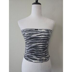 Y2K Zebra Sequin Strapless Tube Top Black White Party Club M NWT Festival Rave